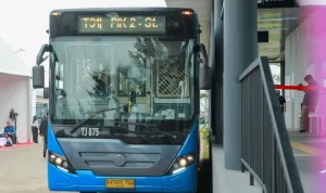 TransJakrta rute baru PIK 2-Blok M telah resmi beroperasi pada Kamis, 22 Mei 2025. (Foto: Berita Jakarta/Reza Pratama Putra)