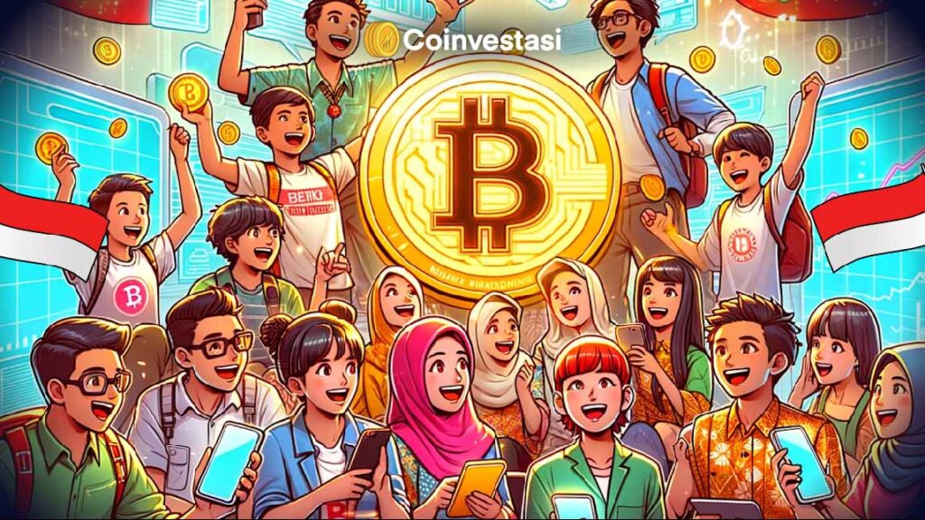 Ilustrasi generasi muda dan tua berdiskusi sambil memegang smartphone yang menampilkan ikon kripto. (Foto: Dok. Coinvestasi)